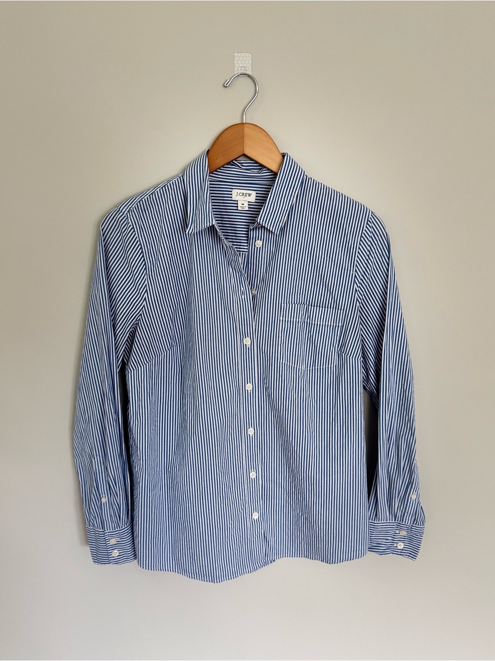 J. Crew Banker Blue Striped Cotton Poplin Shirt - Medium